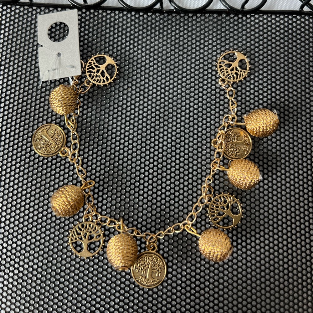 COPY - Zinc Alloy Antique Gold Tone Tree Of Life Bracelet Golden Thread Wrap Ch…